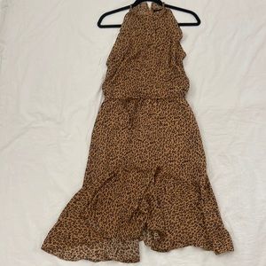 WHO WHAT WEAR Women’s High Neck Leopard Print Sleeveless Dress- Size S